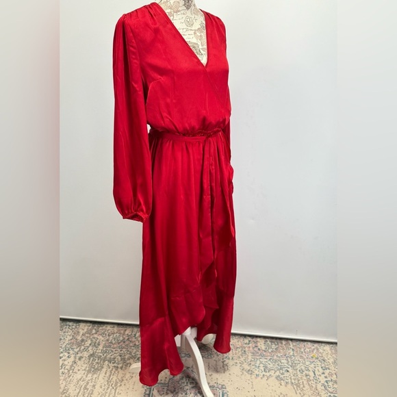 INC International Concepts Cranberry red surplice ruffle hem midi dress size M - Picture 10 of 16